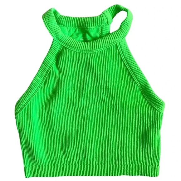 Aerie Neon Green Superchill Seamless High Neck Halter Tank Top - Picture 1 of 3